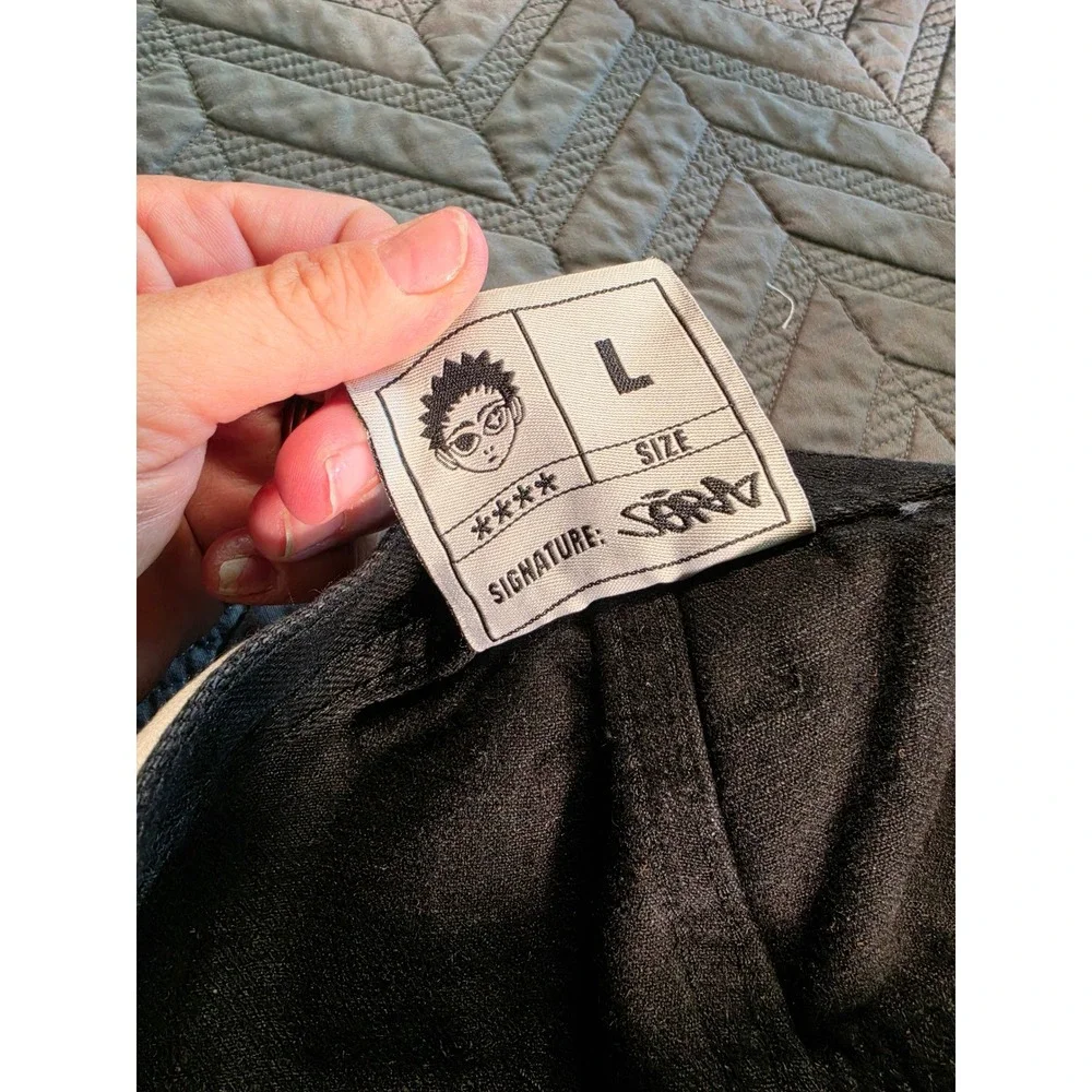 Sora Cruel Fate Distressed Cargo Pants Black Denim Heart Embroidery Mens Large